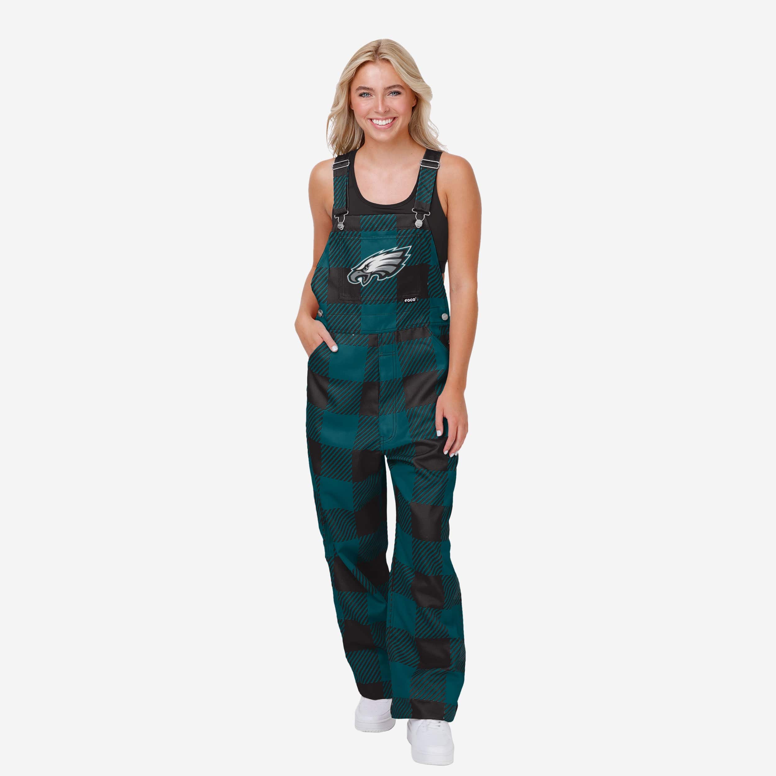 New Womens Plaid Bib Overalls-Philadelphia Eagles - fitnfan