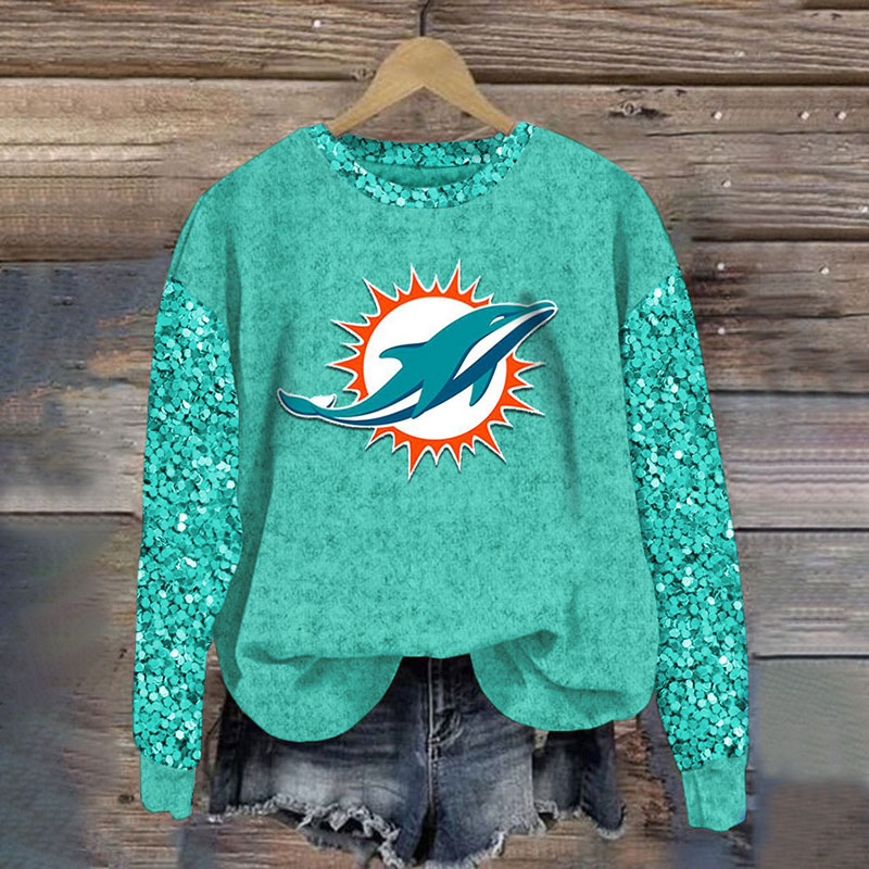 Sequined Sleeves Vintage Sweatshirt-Miami Dolphins - fitnfan