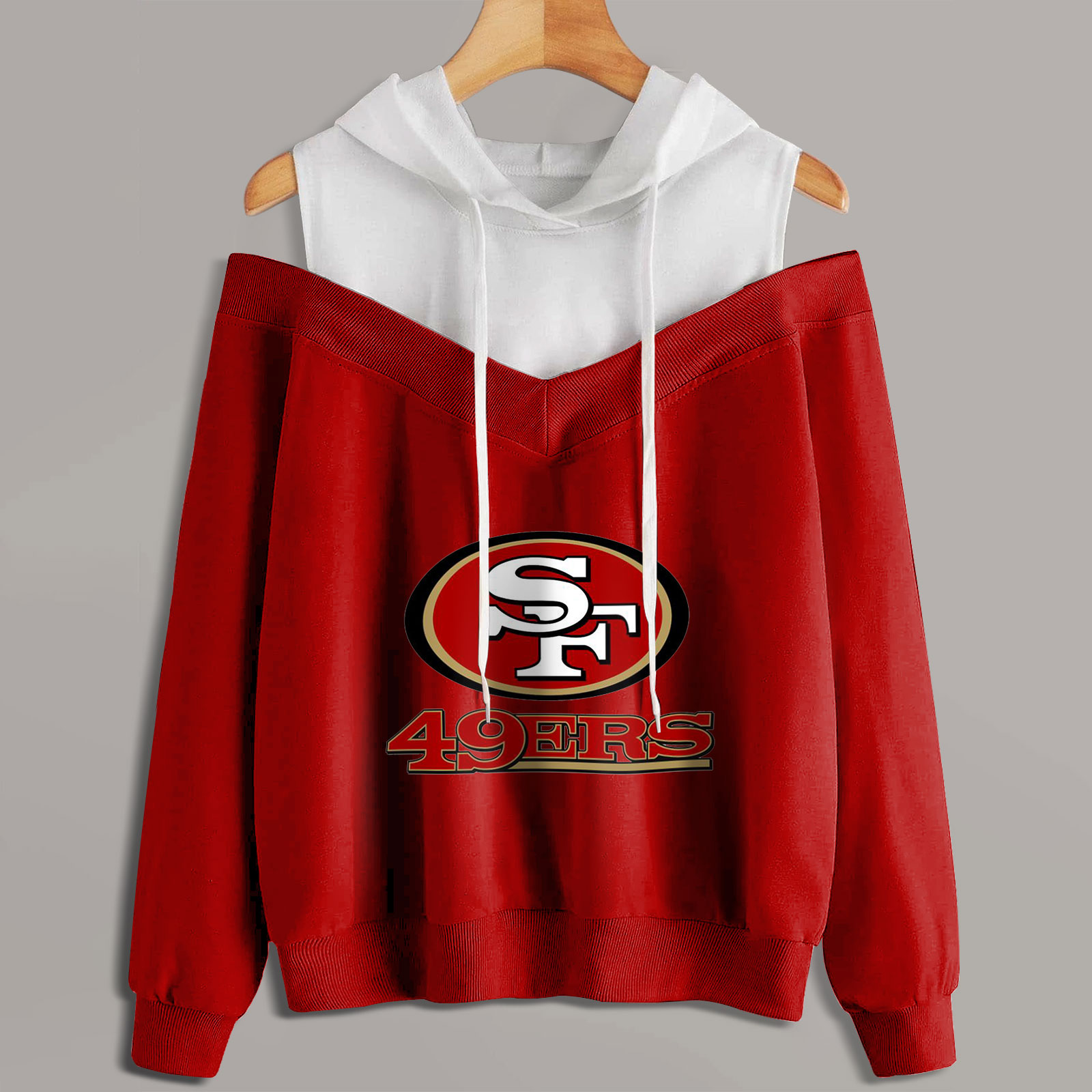 2 In 1 Colorblock Cold Shoulder Hoodie-San Francisco 49ers - fitnfan