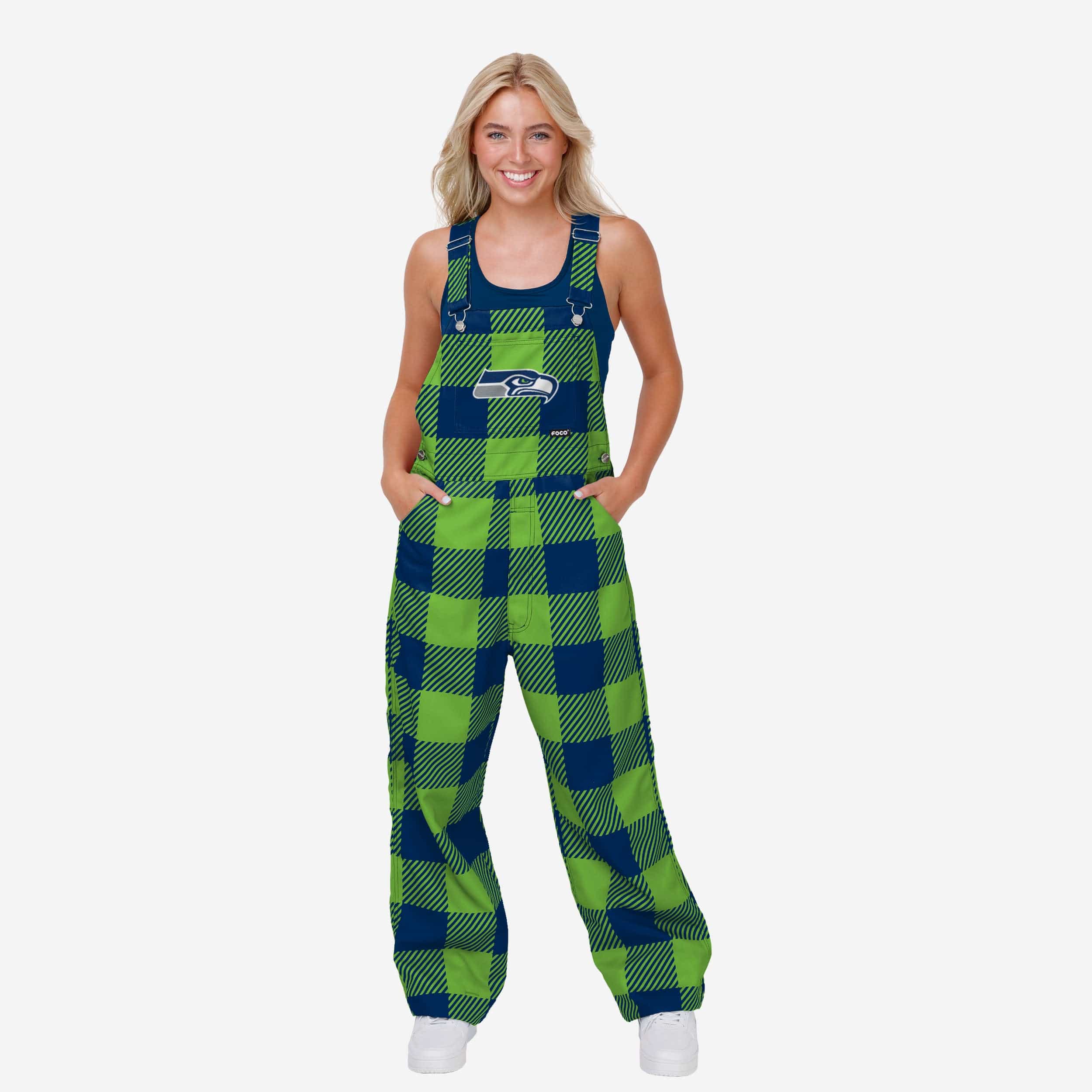 Seattle Seahawks Womens Plaid Bib Overalls-Seattle Seahawks - fitnfan