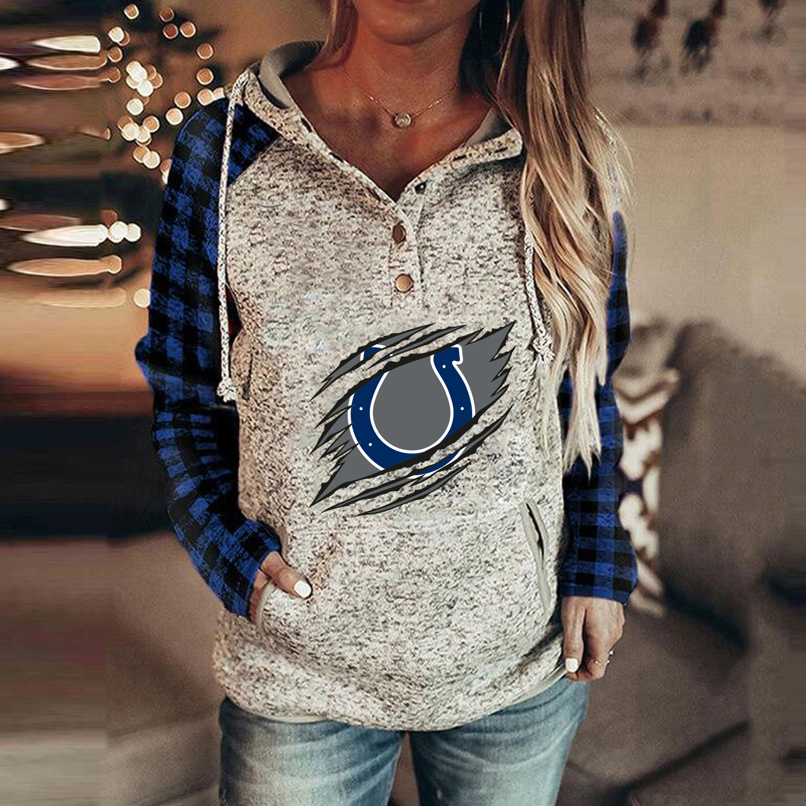 Fashion color blocking printed Hoodie-Indianapolis Colts - fitnfan