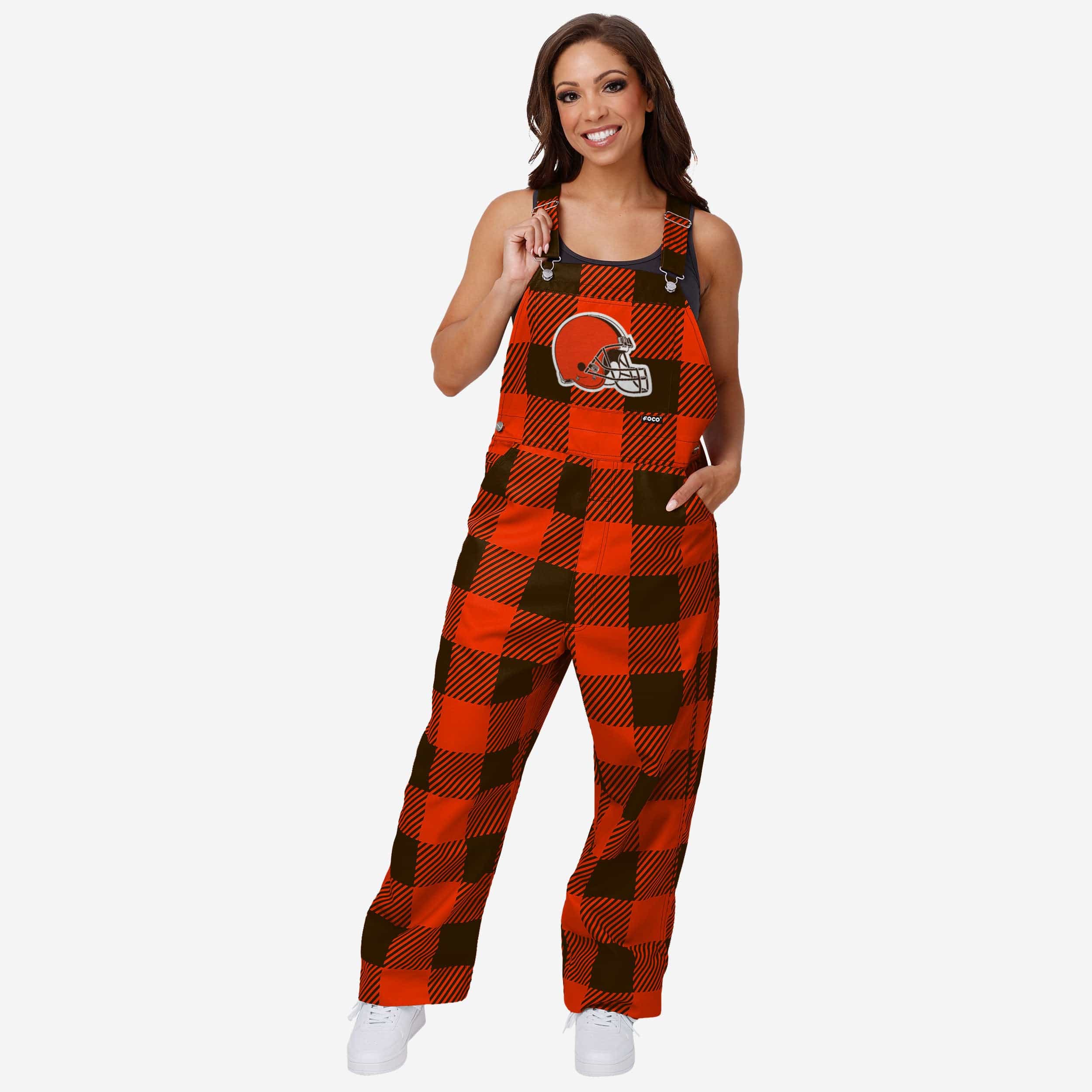 Cleveland Browns Womens Plaid Bib Overalls-Cleveland Browns - fitnfan