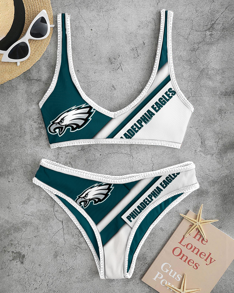 Fashion Women's Contrast Print Sport Bikini Green Suits-Philadelphia Eagles - fitnfan
