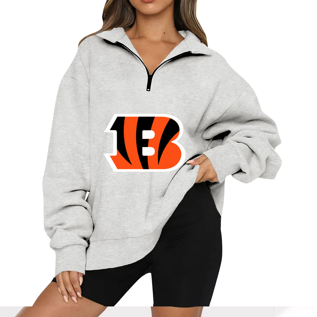 New Ladies Sports Leisure Lapel Zipper Sweatshirt-Cincinnati Bengals - fitnfan