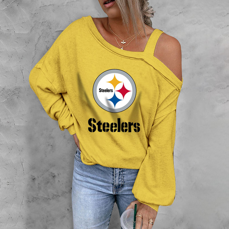 ASYMMETRICAL NECK SHIFT Casual LONG SLEEVE TOP-Pittsburgh Steelers - fitnfan