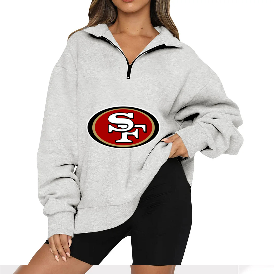 New Ladies Sports Leisure Lapel Zipper Sweatshirt-San Francisco 49ers - fitnfan