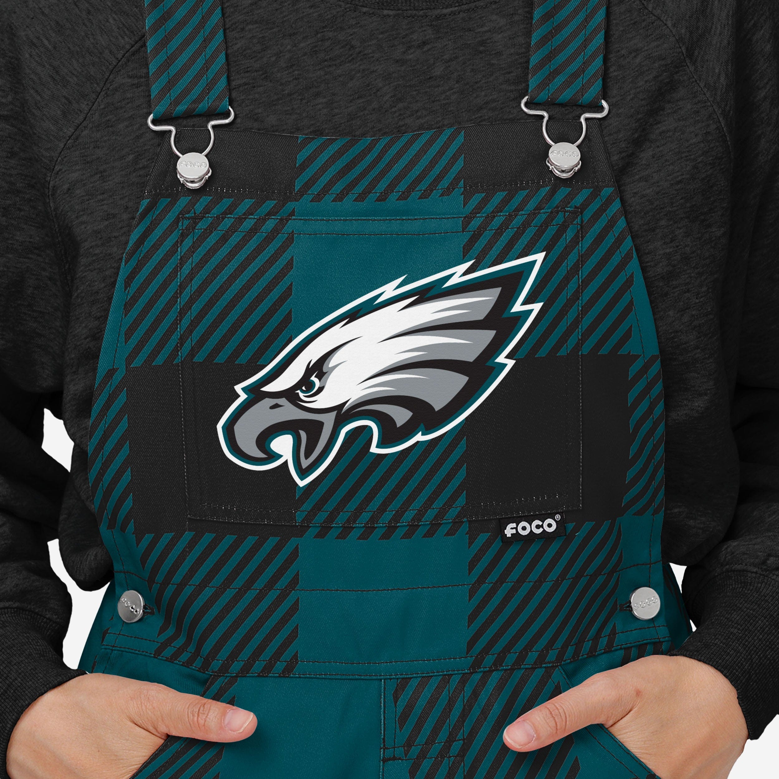 New Womens Plaid Bib Overalls-Philadelphia Eagles - fitnfan