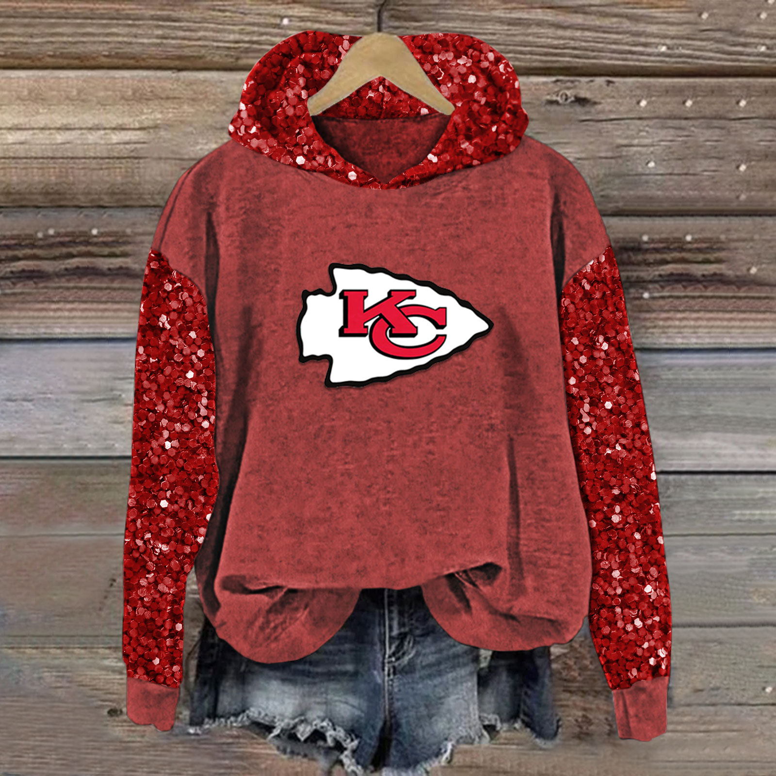 Sequined Sleeves Vintage Hoodie - fitnfan