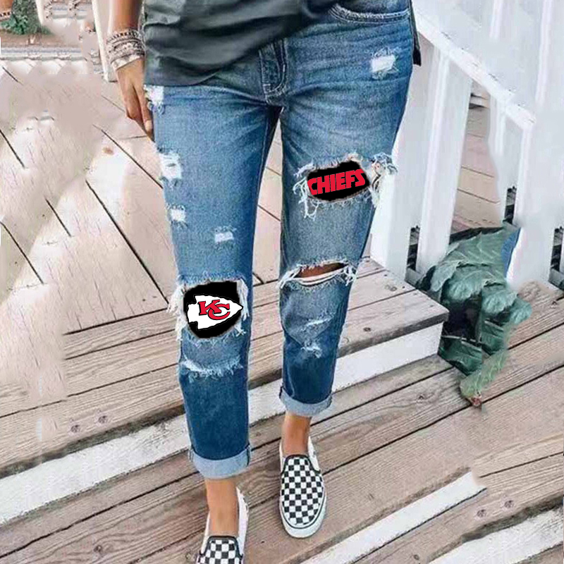 Casual fashion perforated printed jeans - fitnfan