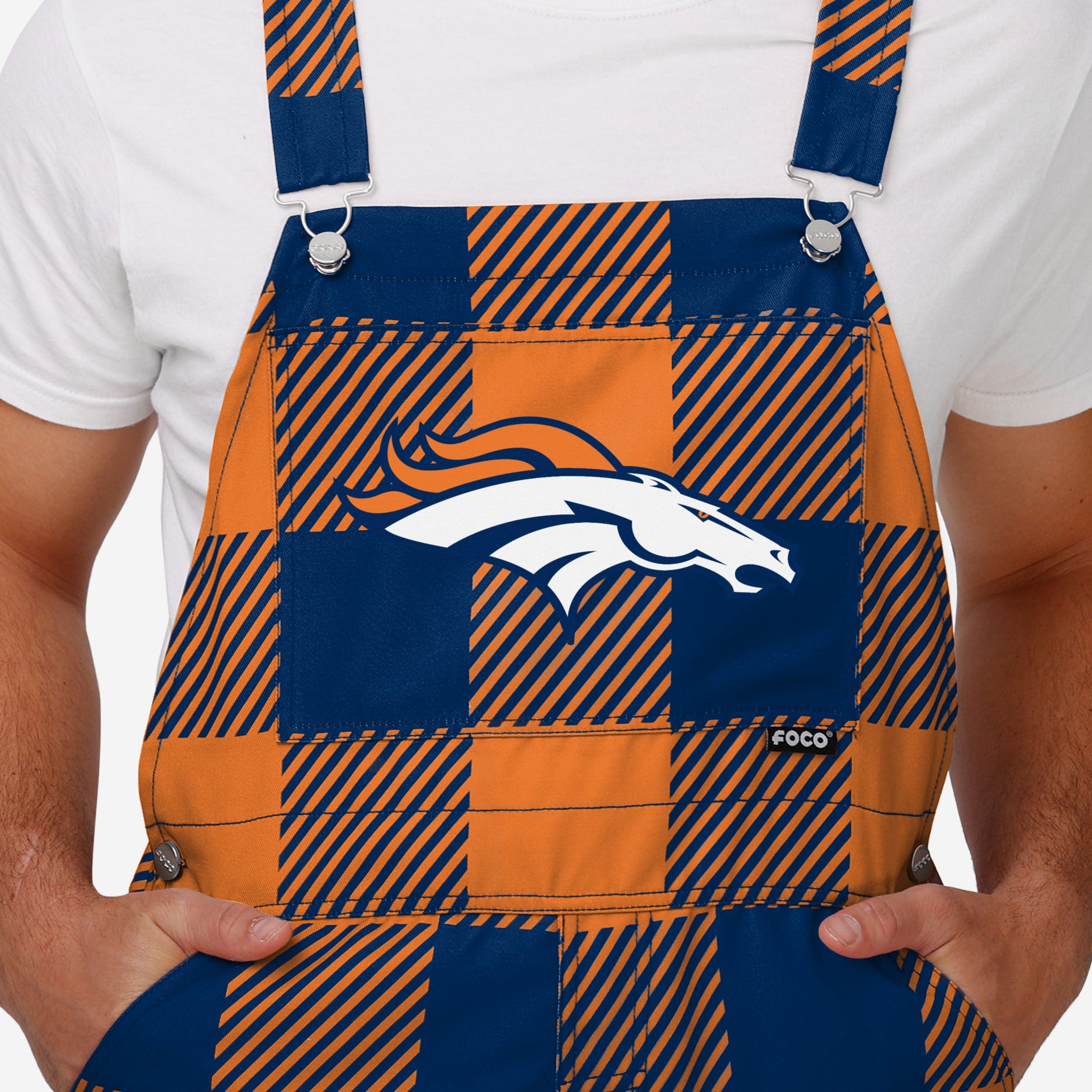 Denver Broncos Mens Plaid Bib Overalls-Denver Broncos - fitnfan