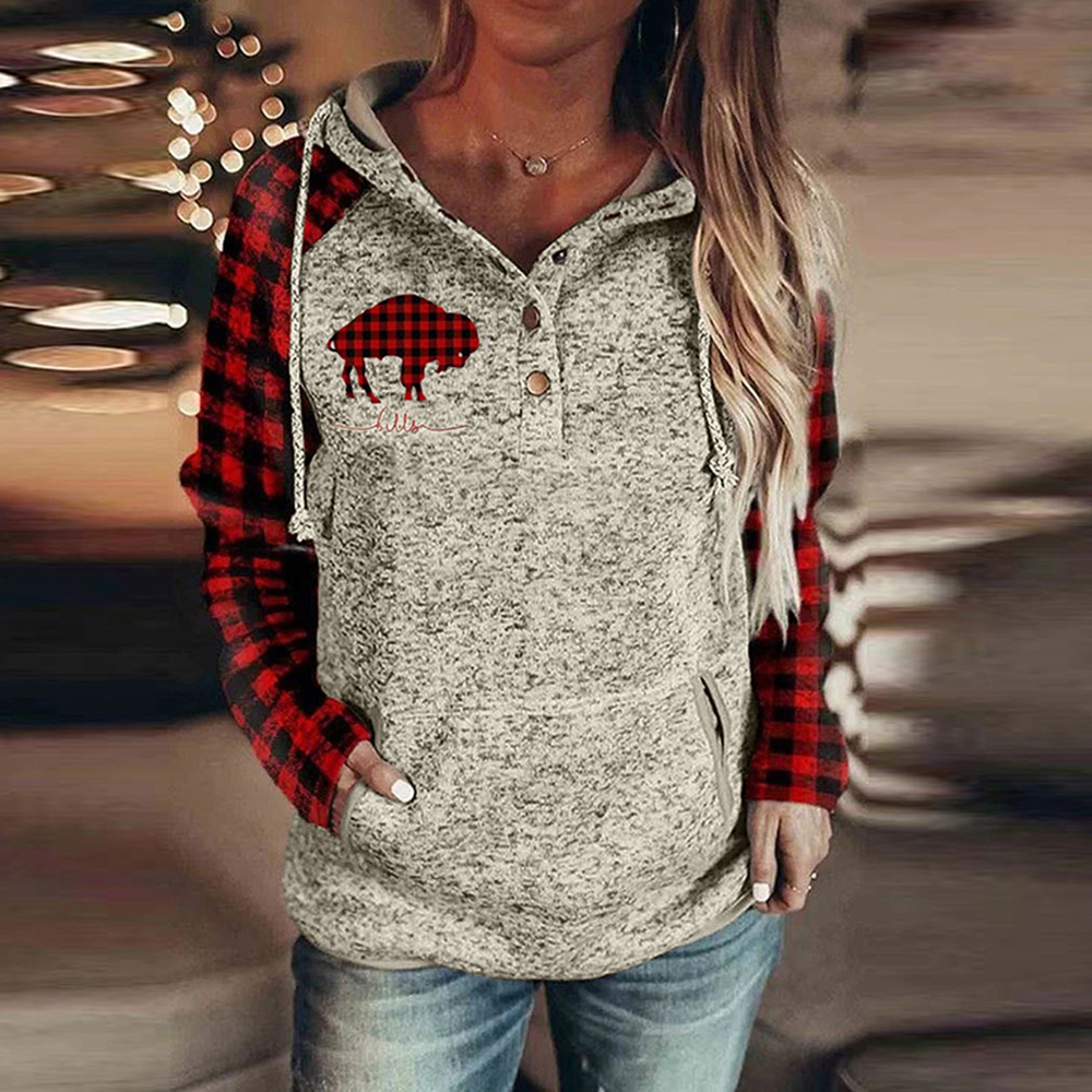 Casual loose stitched print Hoodie-Buffalo Bills - fitnfan