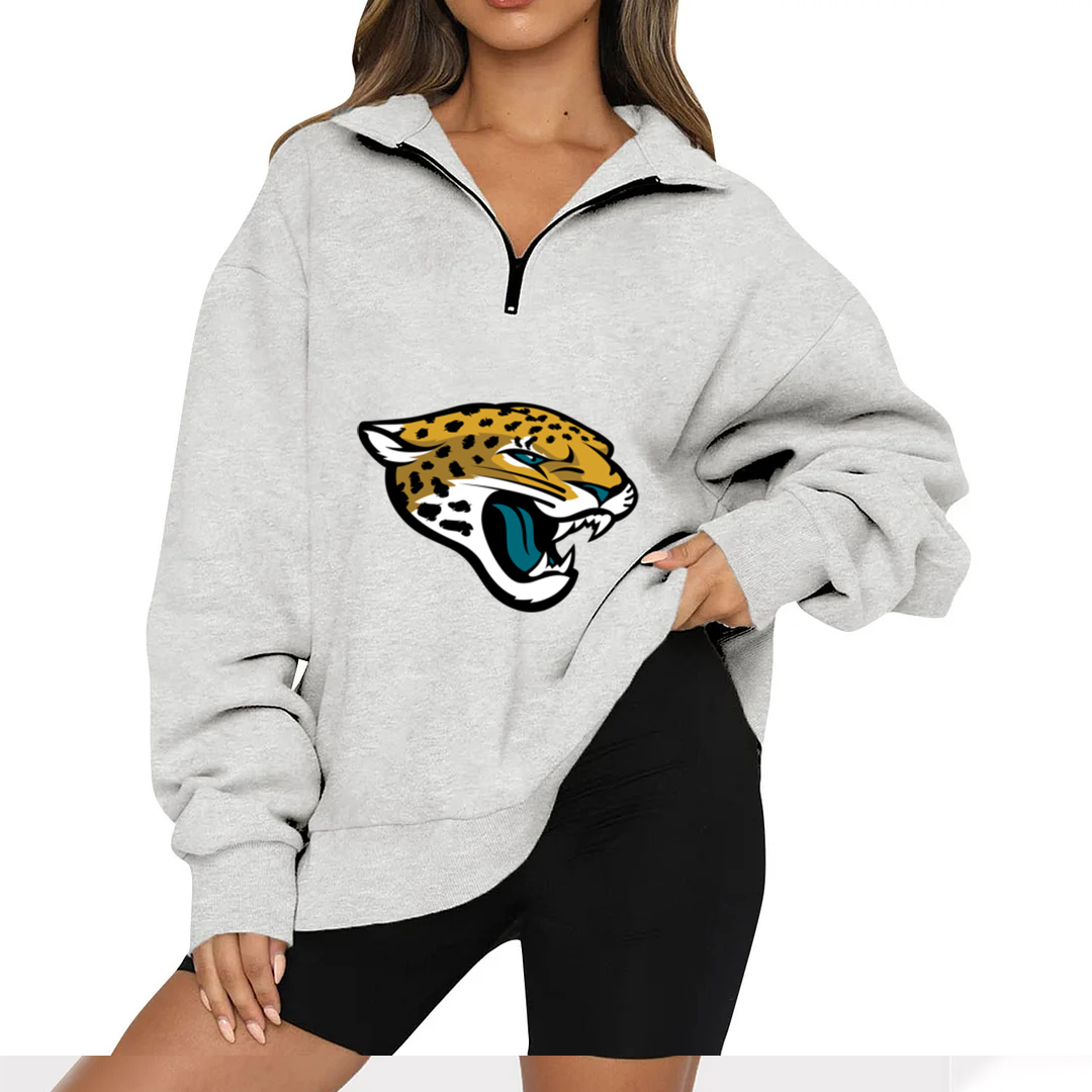 New Ladies Sports Leisure Lapel Zipper Sweatshirt-Jacksonville Jaguars - fitnfan