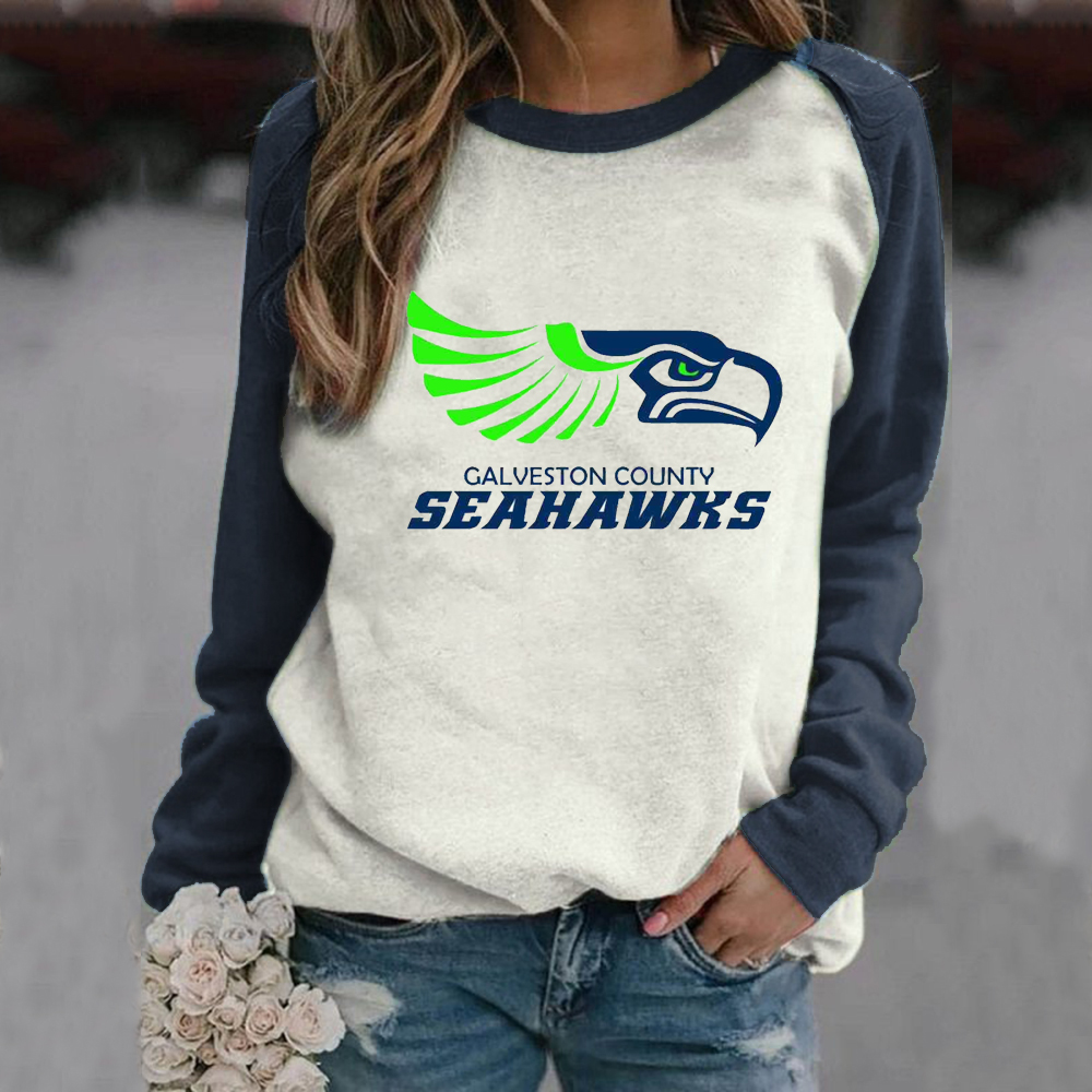 Fashion stitching Vintage Print crew neck Sweatshirt-Seattle Seahawks - fitnfan