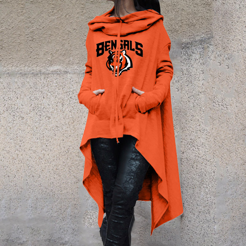 Fashionable Print Irregular Long Sleeve Sweatshirt-Cincinnati Bengals - fitnfan