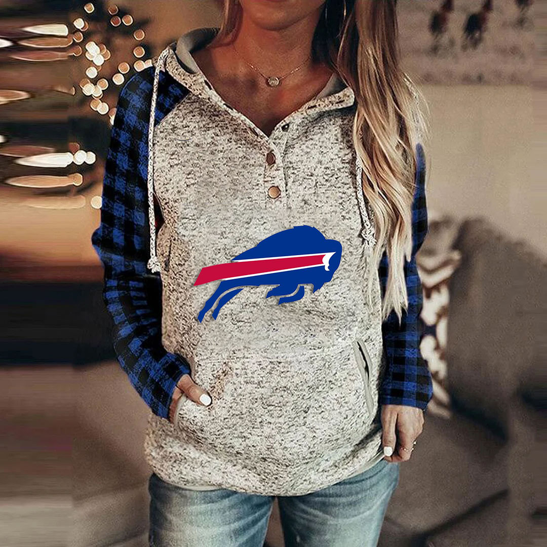 Casual loose stitched print Hoodie-Buffalo Bills - fitnfan
