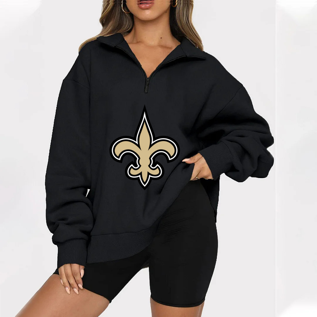 New Ladies Sports Leisure Lapel Zipper Sweatshirt-New Orleans Saints - fitnfan