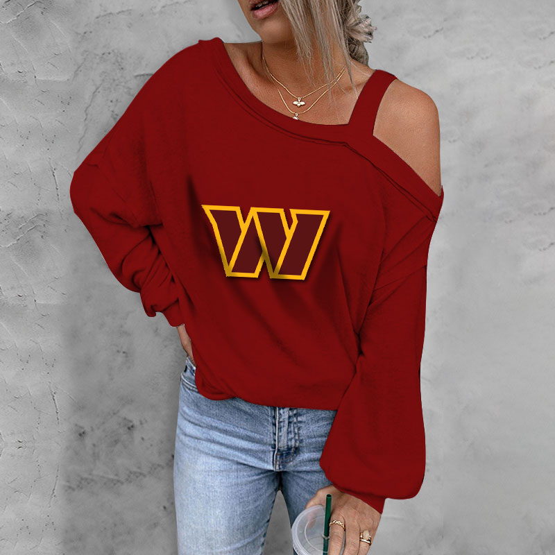 ASYMMETRICAL NECK SHIFT Casual LONG SLEEVE TOP-Washington Commanders - fitnfan