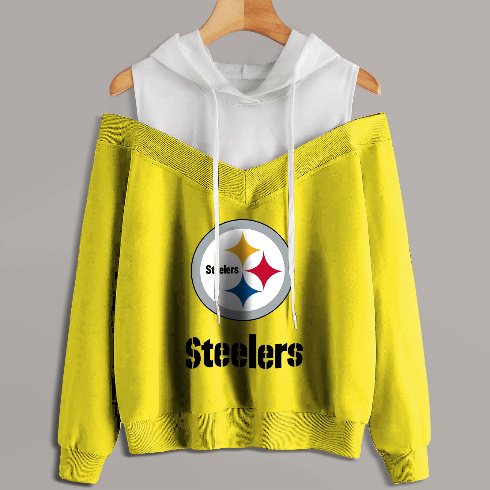 2 In 1 Colorblock Cold Shoulder Hoodie-Pittsburgh Steelers - fitnfan