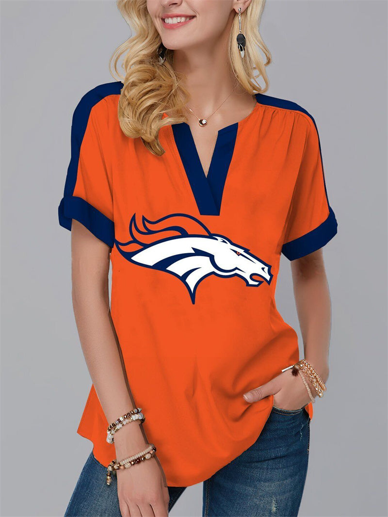Denver BroncosFashion Short Sleeve V-Neck Shirt-Denver Broncos - fitnfan