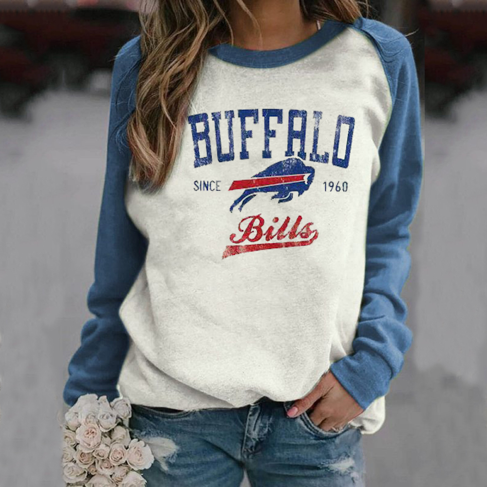 Casual loose stitched print Pullover-Buffalo Bills - fitnfan
