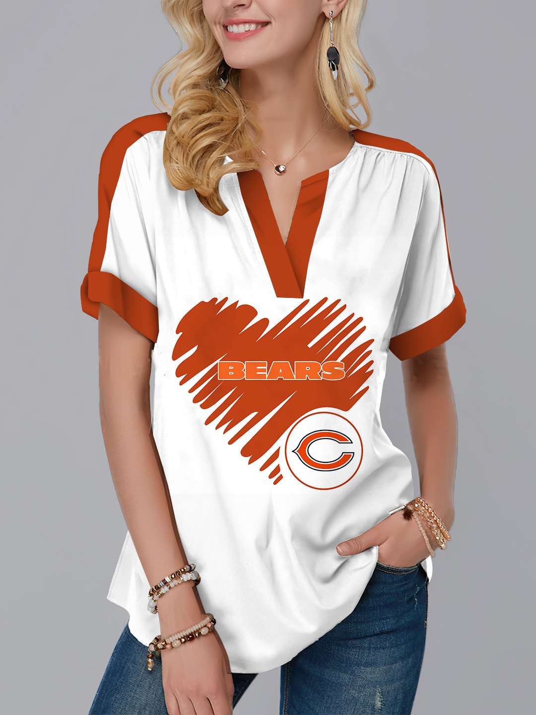 Chicago Bears  Fashion Short Sleeve V-Neck Shirt-Chicago Bears - fitnfan