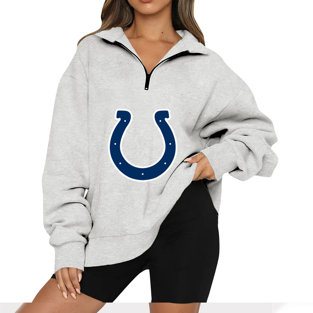 New Ladies Sports Leisure Lapel Zipper Sweatshirt-Indianapolis Colts - fitnfan