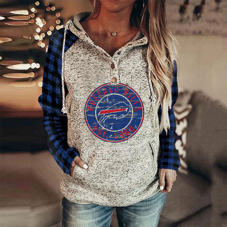 Casual loose stitched print Hoodie-Buffalo Bills - fitnfan