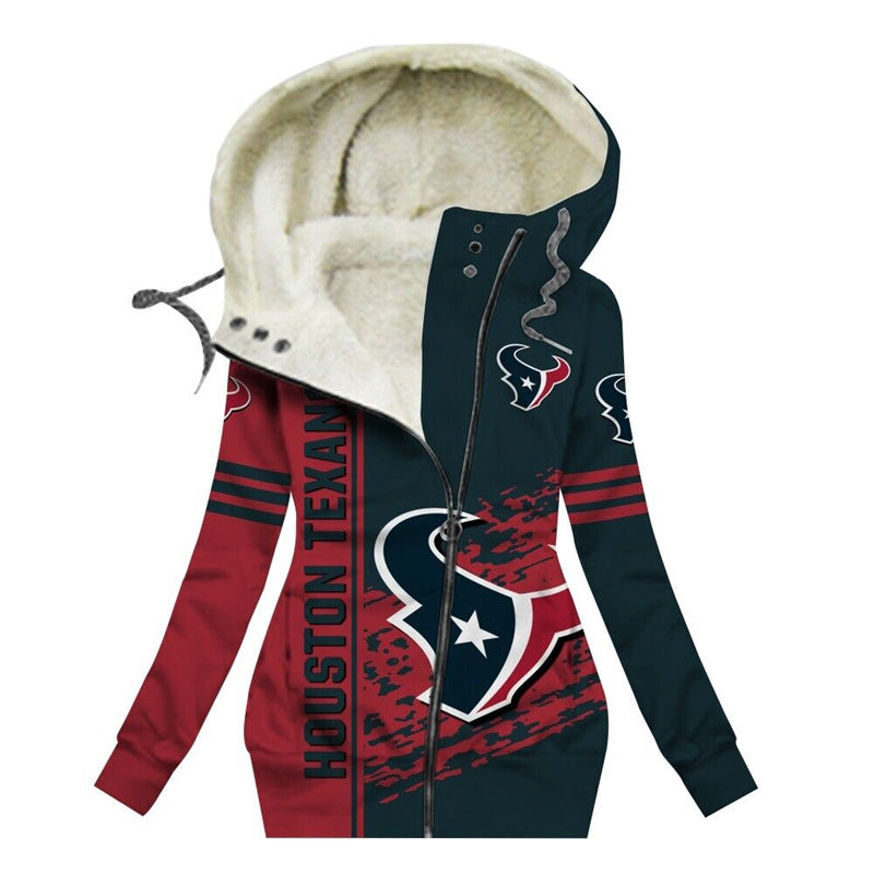 Houston TexansWomen's Zip-Up Tunic Fleece Hoodie-Houston Texans - fitnfan