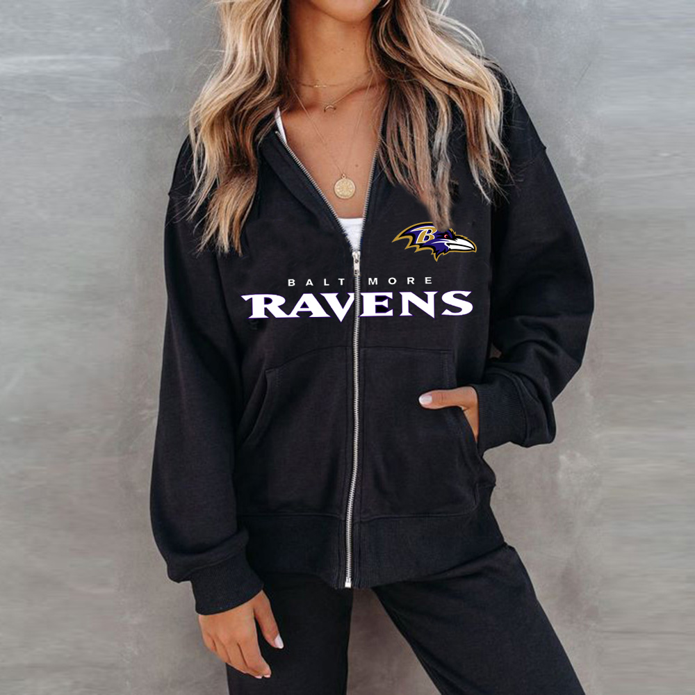 Unisex Casual printed zipper Hoodie-Baltimore Ravens - fitnfan