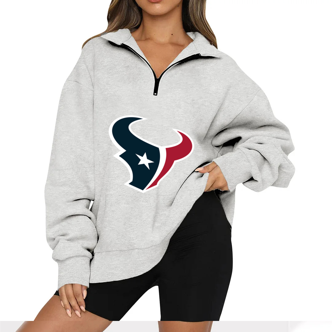 New Ladies Sports Leisure Lapel Zipper Sweatshirt-Houston Texans - fitnfan