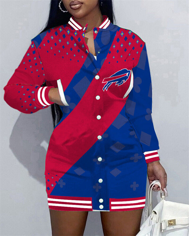 NewLimited Edition Button Down Long Sleeve Jacket Dress-Buffalo Bills - fitnfan