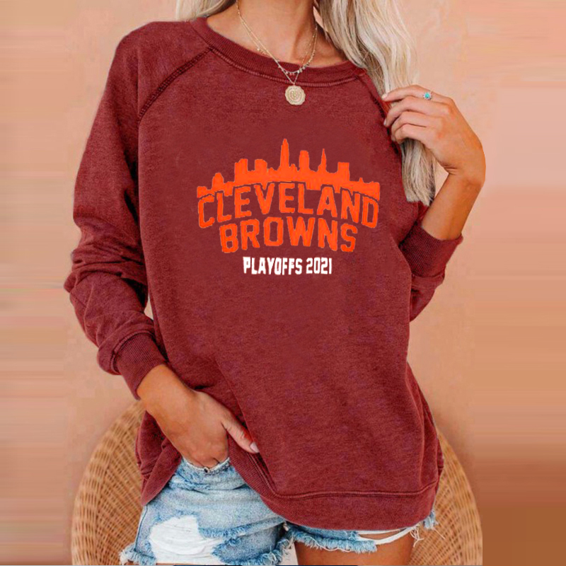 Printed Casual crew neck long sleeve pullover-Cleveland Browns - fitnfan