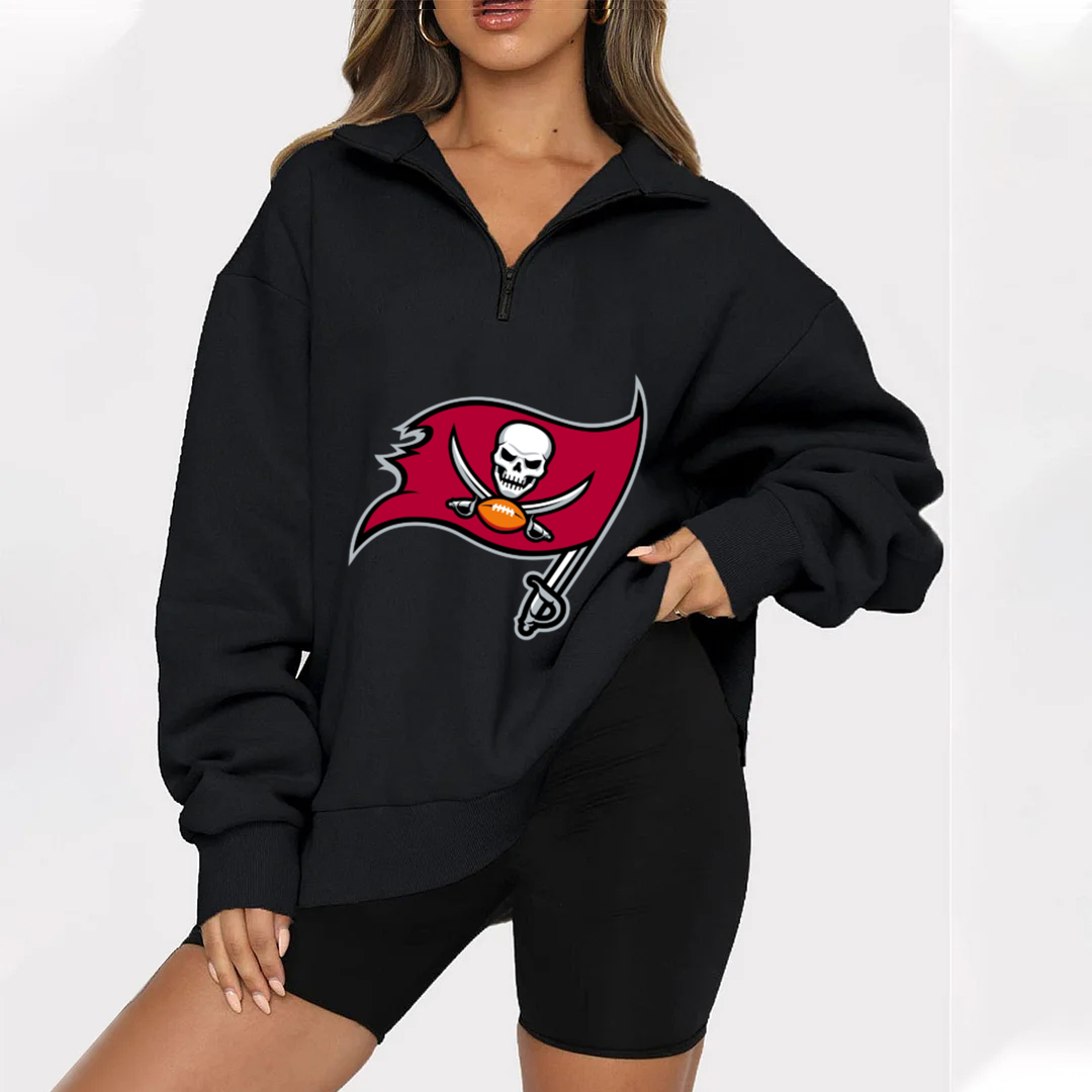 New Ladies Sports Leisure Lapel Zipper Sweatshirt-Tampa Bay Buccaneers - fitnfan