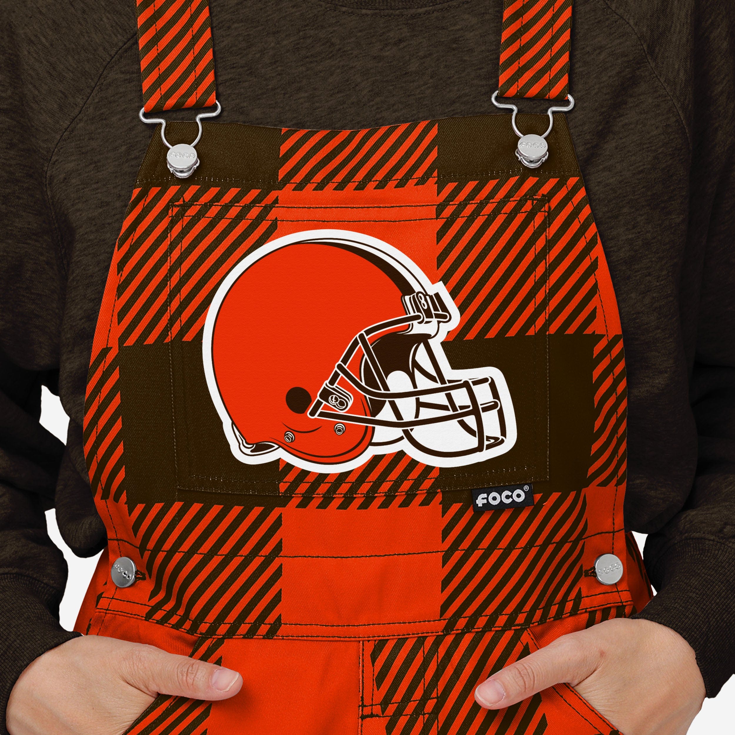 Cleveland Browns Womens Plaid Bib Overalls-Cleveland Browns - fitnfan