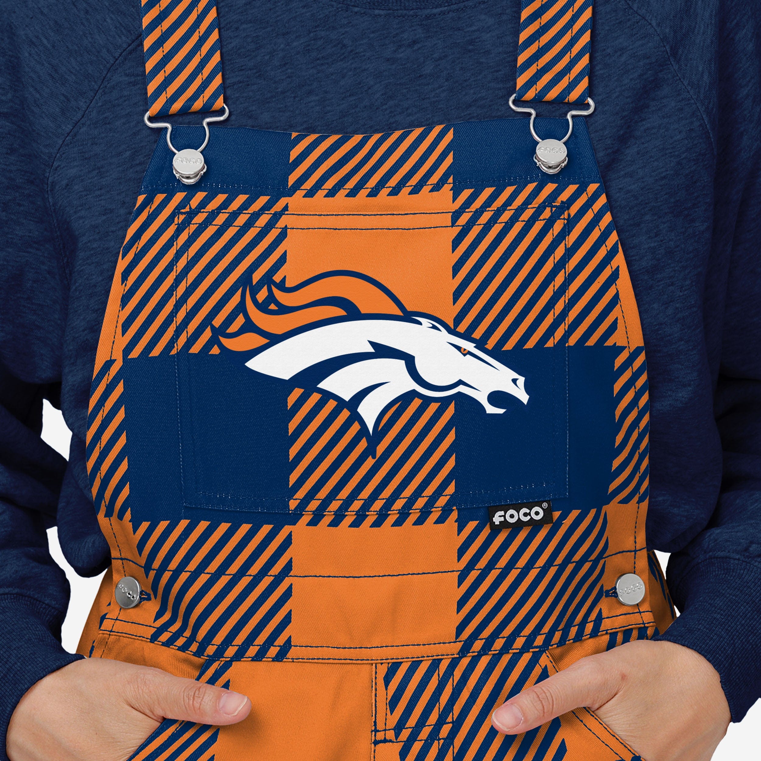Denver Broncos Womens Plaid Bib Overalls-Denver Broncos - fitnfan