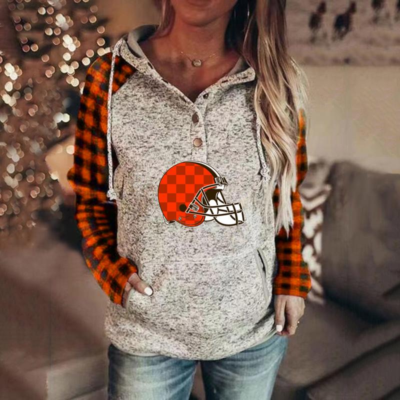 Casual Plaid stitched print Hoodie-Cleveland Browns - fitnfan