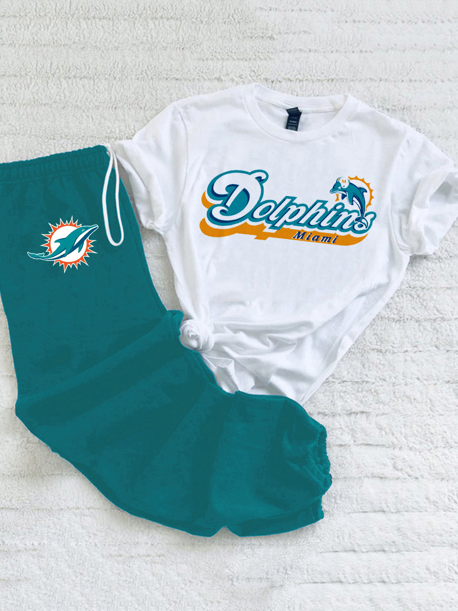 Miami Dolphins Fashion Print Pants Two Piece Set-Miami Dolphins - fitnfan