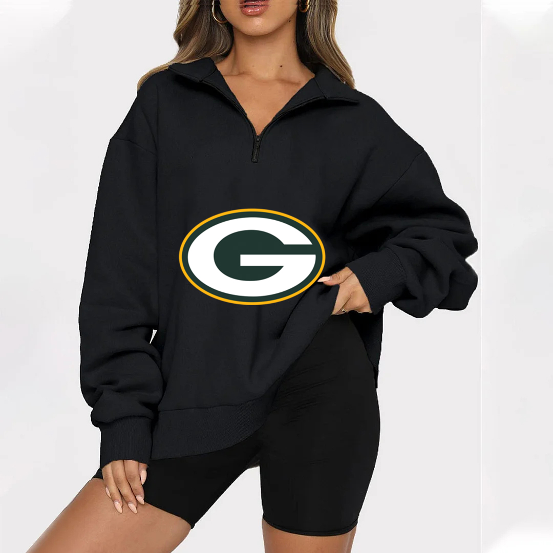 New Ladies Sports Leisure Lapel Zipper Sweatshirt-Green Bay Packers - fitnfan