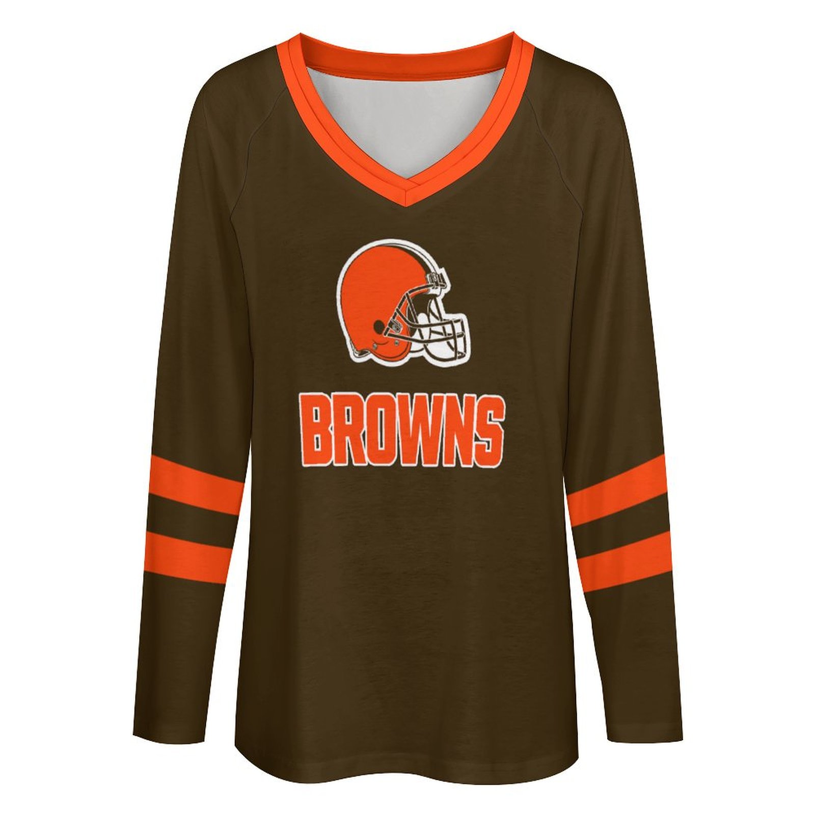 Cleveland Browns Women's V-neck Double-layered Long-sleeved Loose T-shirt-Cleveland Browns - fitnfan