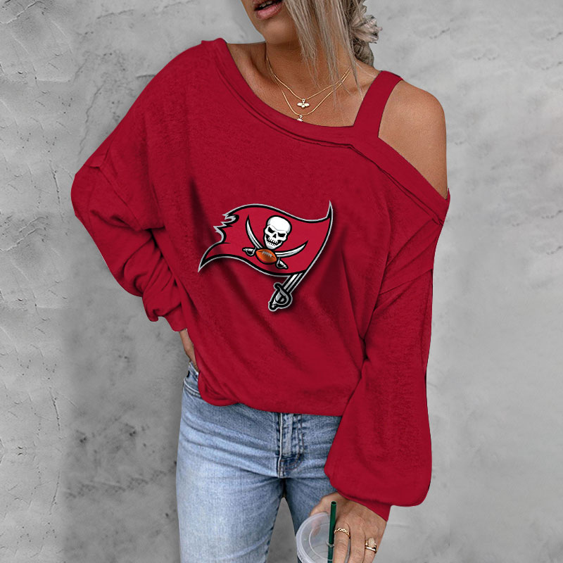 ASYMMETRICAL NECK SHIFT Casual LONG SLEEVE TOP-Tampa Bay Buccaneers - fitnfan
