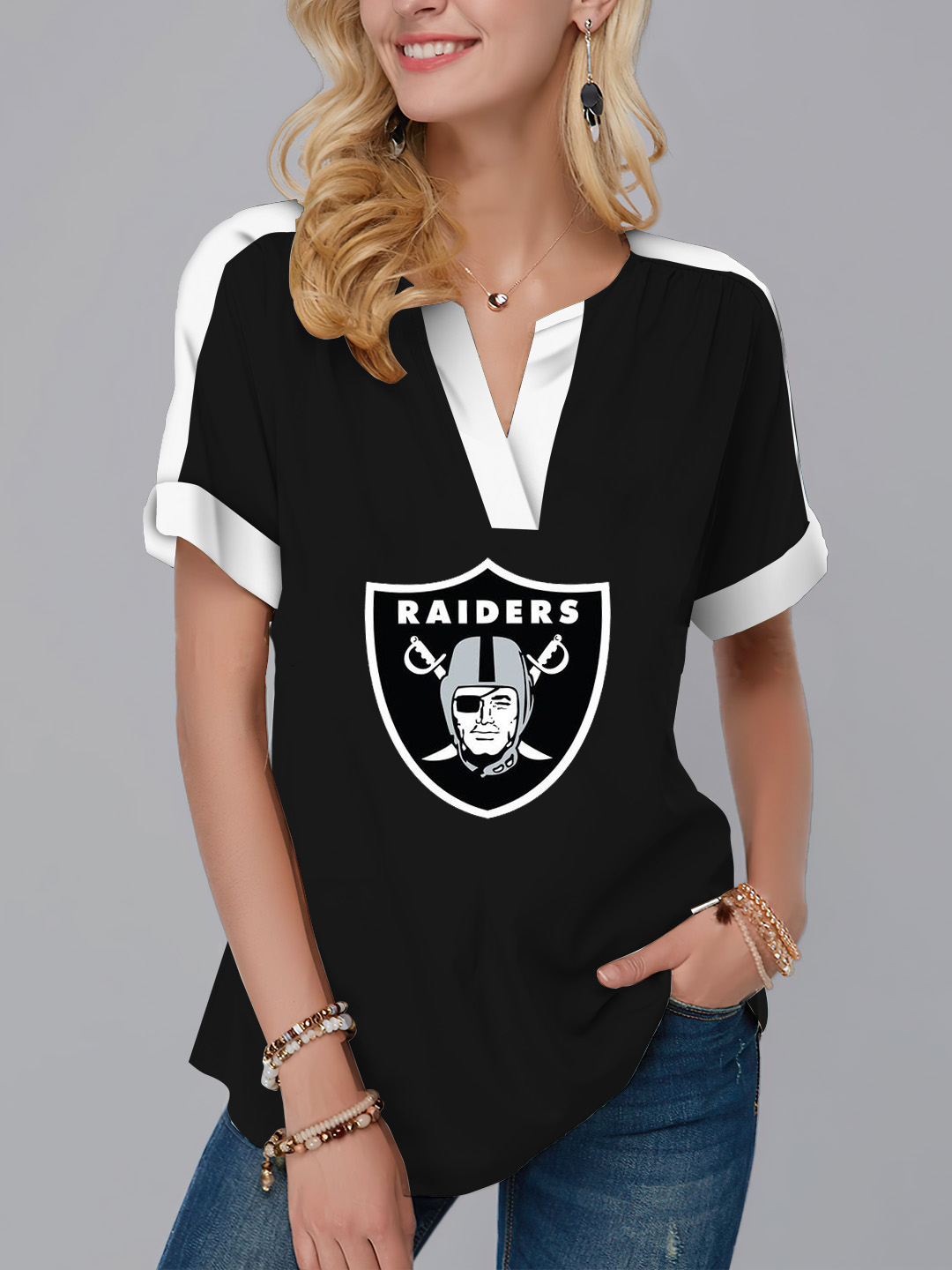 Las Vegas Raiders  Fashion Short Sleeve V-Neck Shirt-Las Vegas Raiders - fitnfan