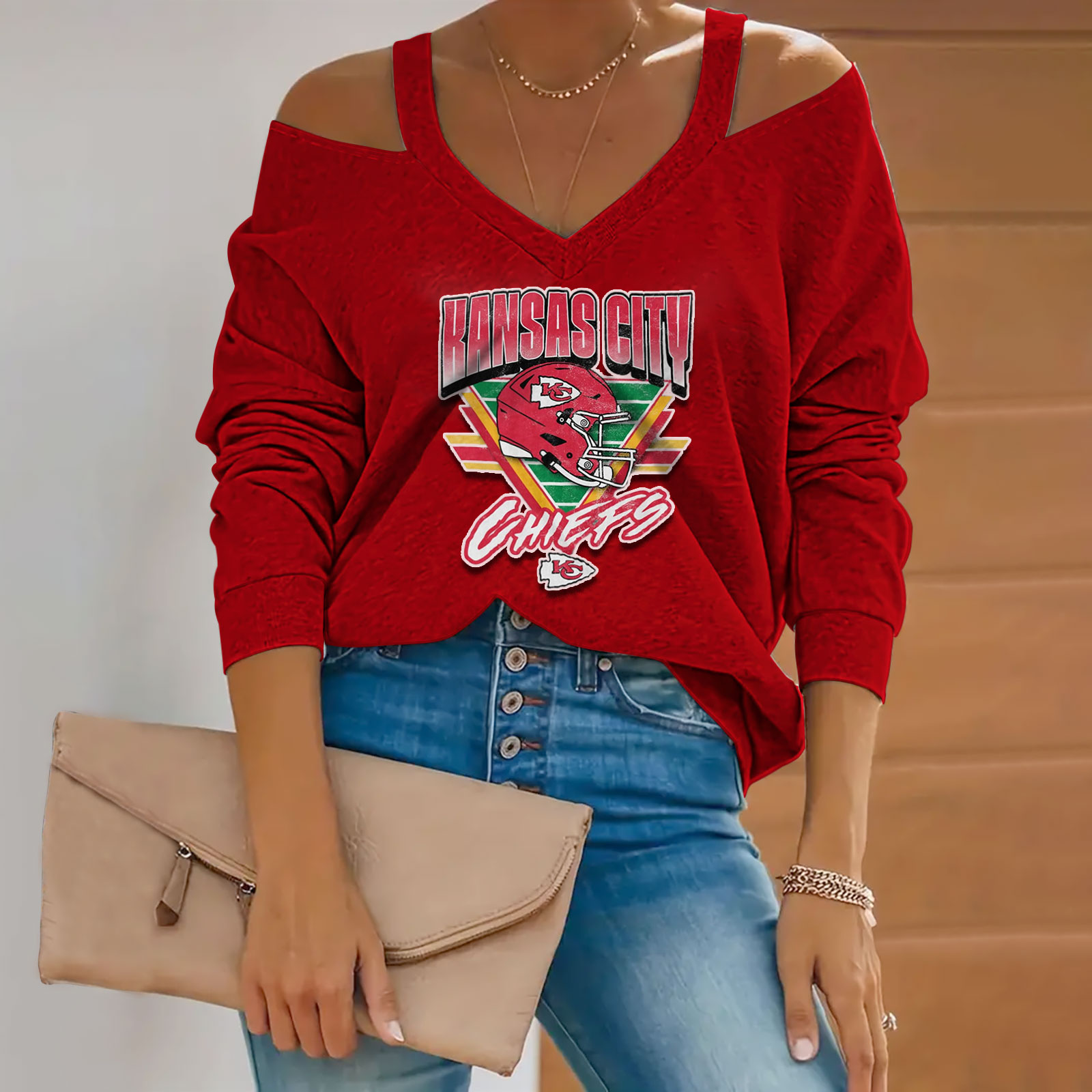 Triangle Vintage Cold Shoulder Long Sleeves Casual Blouses - fitnfan