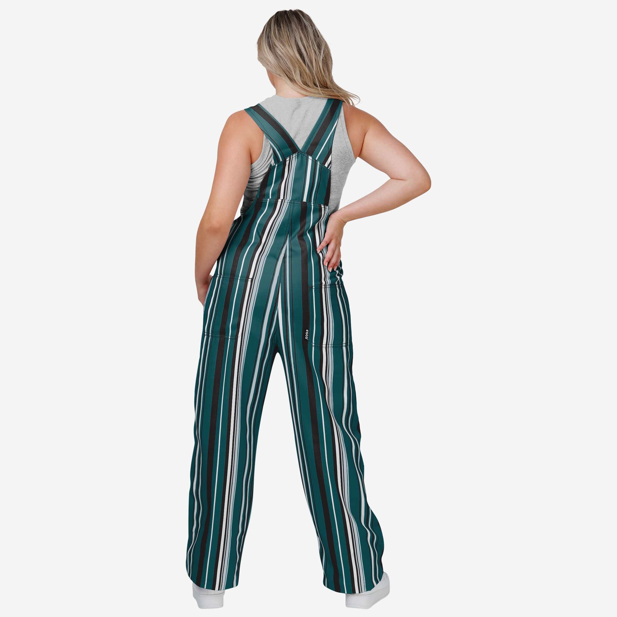 New Womens Hyper Stripe Bib Overalls-Philadelphia Eagles - fitnfan