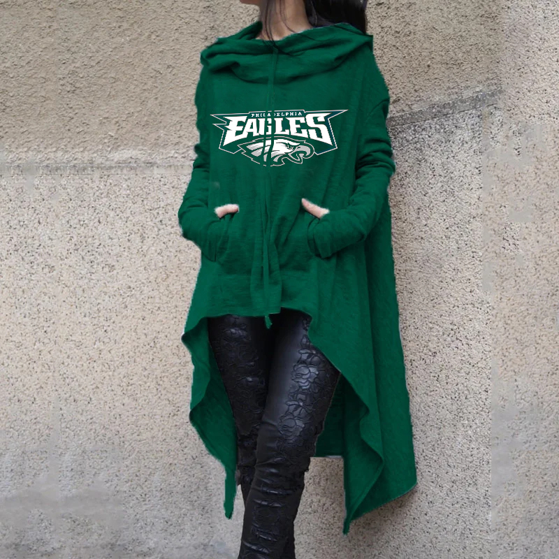 Fashionable Print Irregular Long Sleeve Sweatshirt-Philadelphia Eagles - fitnfan