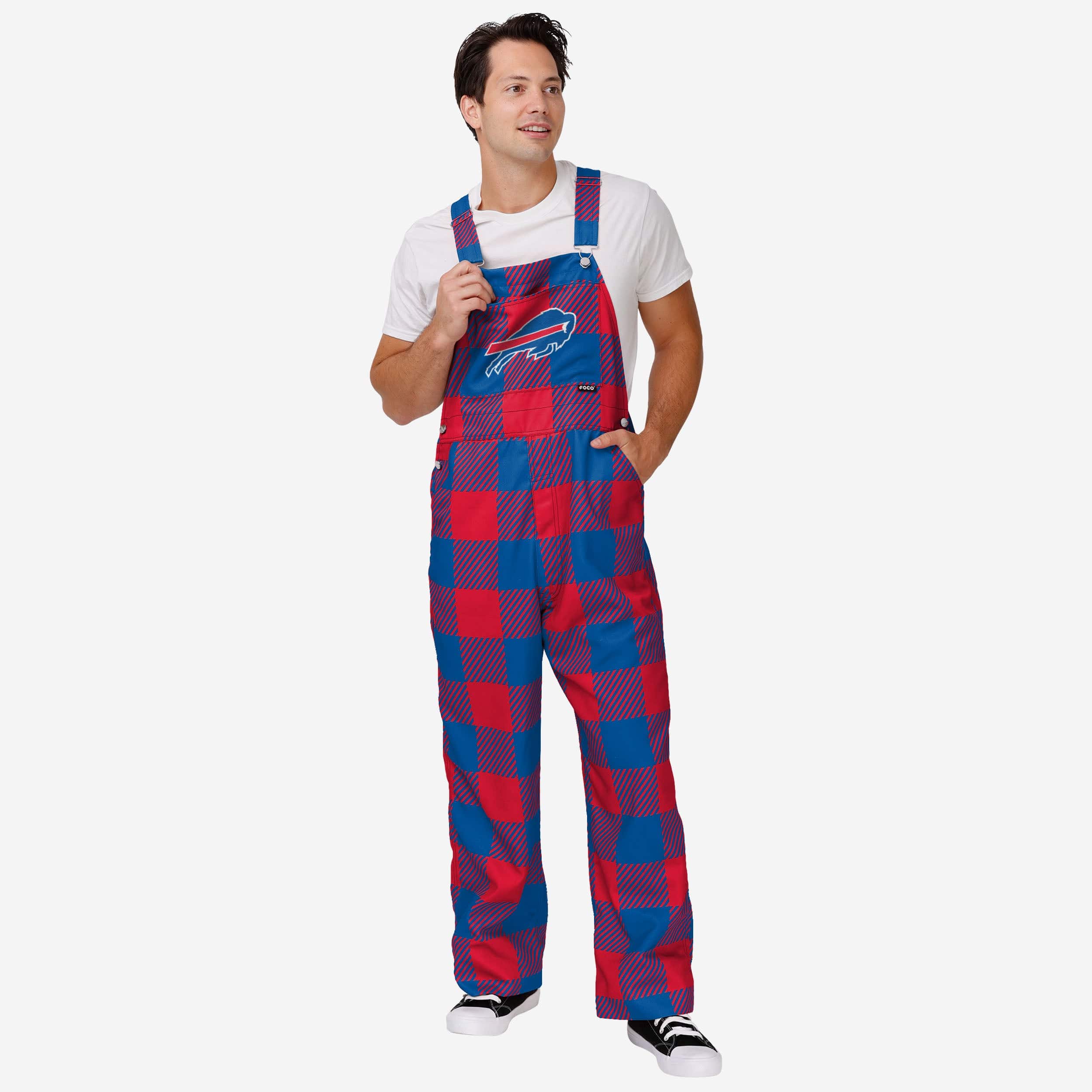 New Mens Plaid Bib Overalls-Buffalo Bills - fitnfan
