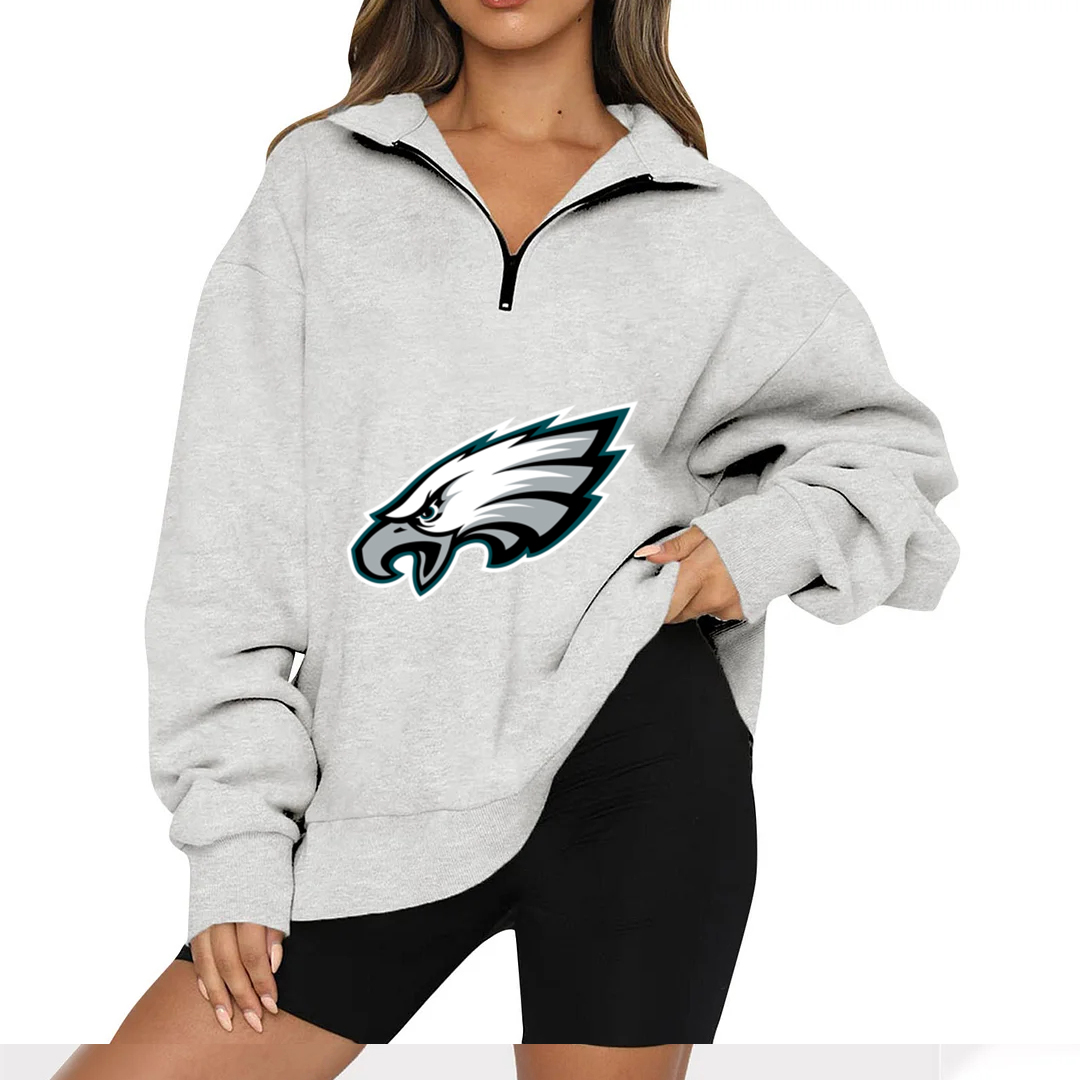 New Ladies Sports Leisure Lapel Zipper Sweatshirt-Philadelphia Eagles - fitnfan
