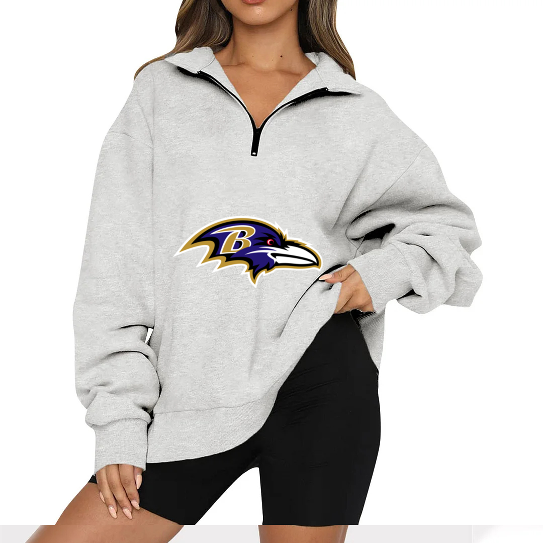 New Ladies Sports Leisure Lapel Zipper Sweatshirt-Baltimore Ravens - fitnfan