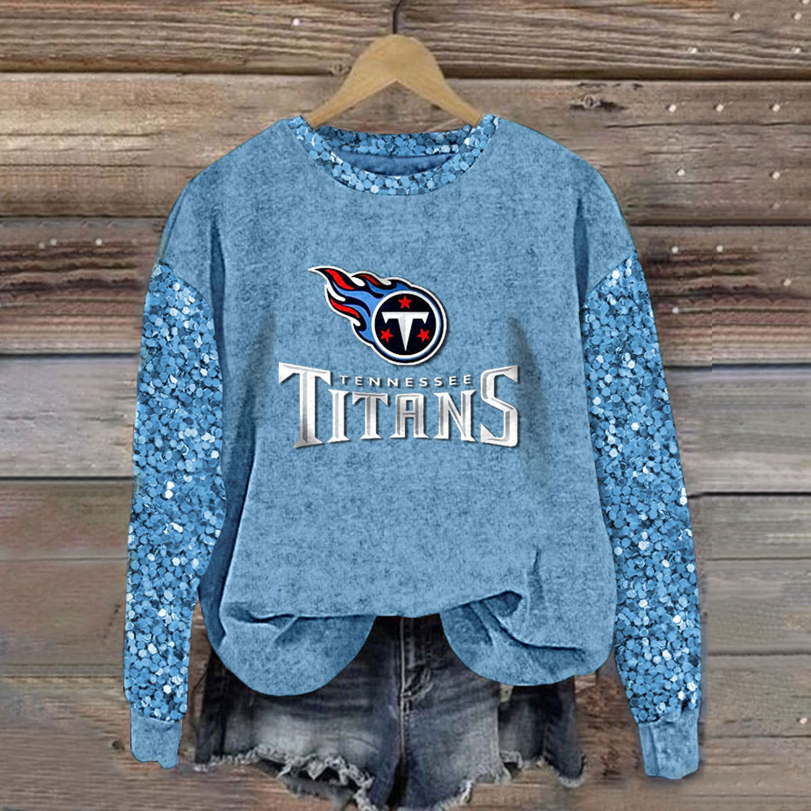 Sequined Sleeves Vintage Sweatshirt-Tennessee Titans - fitnfan