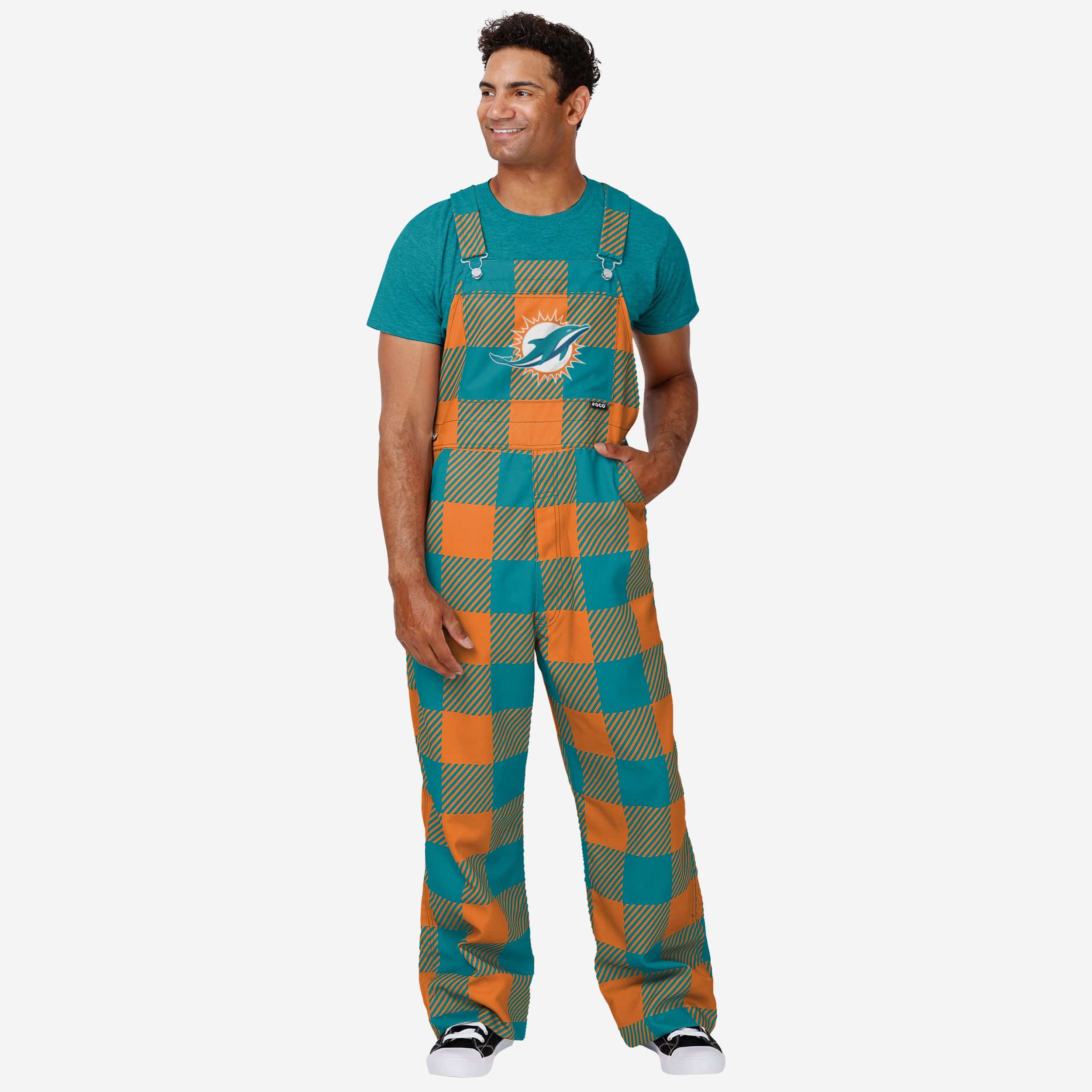 Miami Dolphins Mens Plaid Bib Overalls-Miami Dolphins - fitnfan