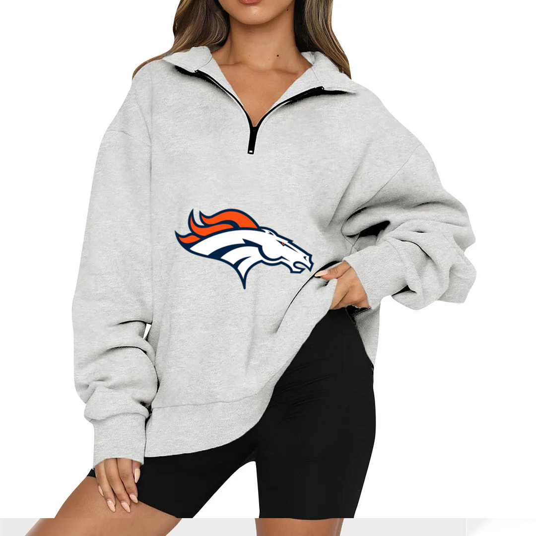 New Ladies Sports Leisure Lapel Zipper Sweatshirt-Denver Broncos - fitnfan